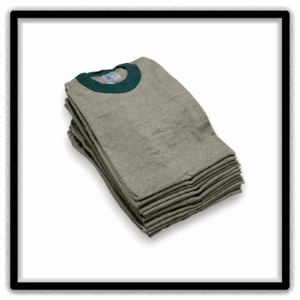 Heather gray and green vintage ringer T-shirt Printer's Dozen, xl, 12-shirt angled stack view