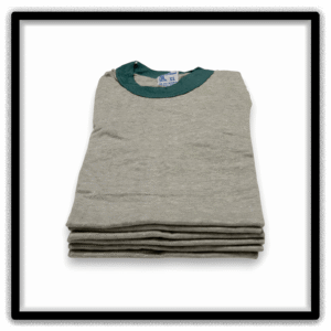 Heather gray and green vintage ringer T-shirt Printer's Half-Dozen, xl, six-shirt front stack view