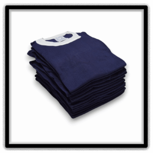 Printer's Dozen of 12 Navy and White medium vintage ringer blank T-shirts, angle view
