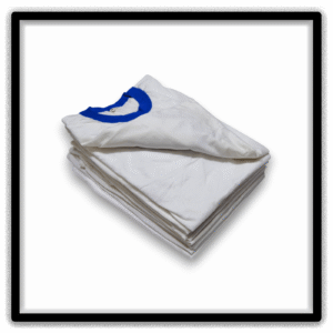 Printer's Dozen of 12 White and Blue medium vintage ringer blank T-shirts, angle view