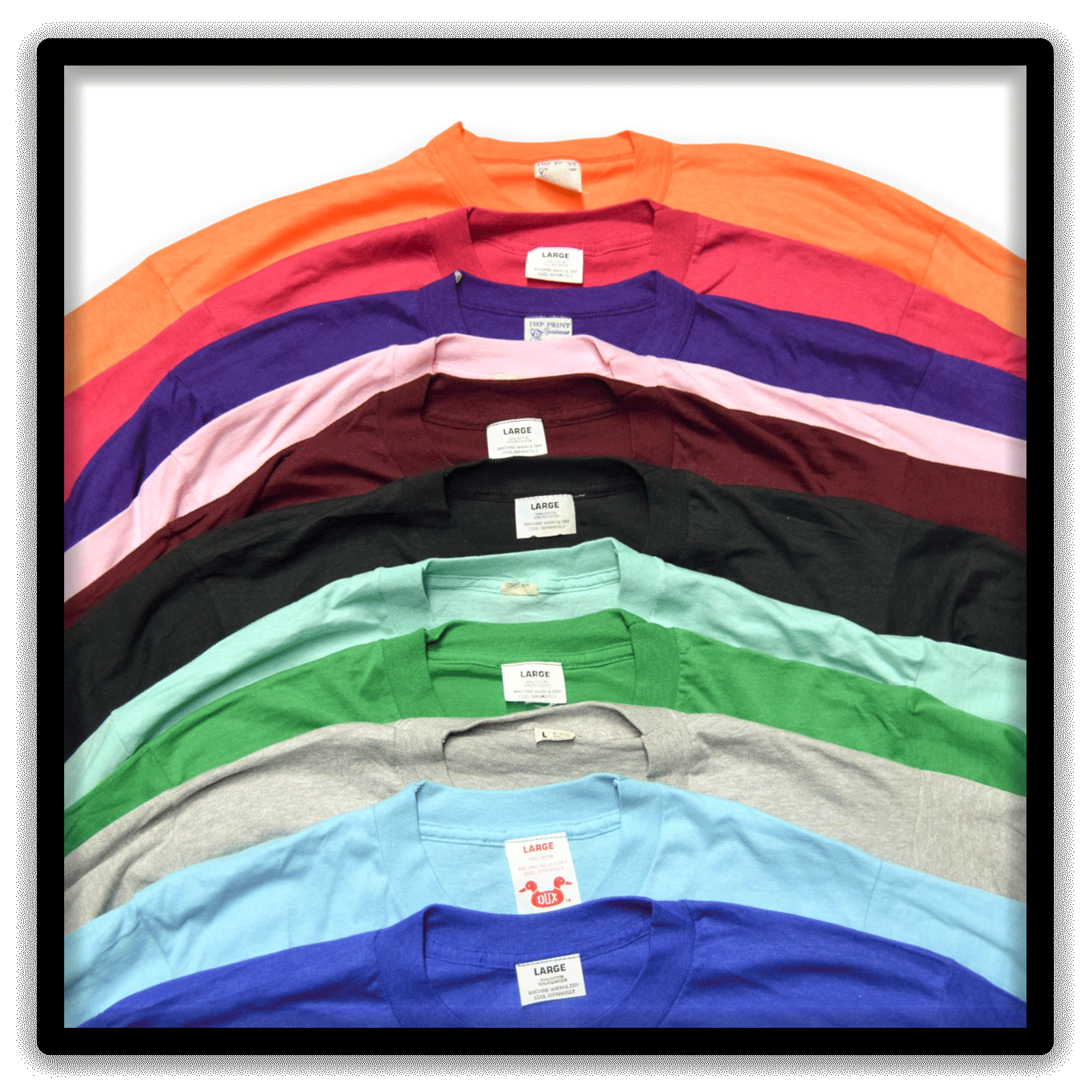 Mixed Dozen of 12 vintage single-stitch blank T-shirts, collar fan