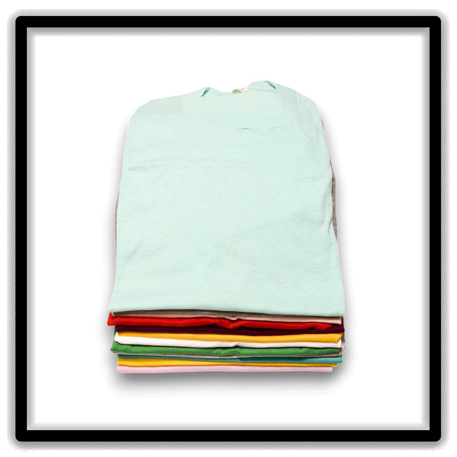 Mixed Dozen of 12 vintage single-stitch blank T-shirts, stack vertical