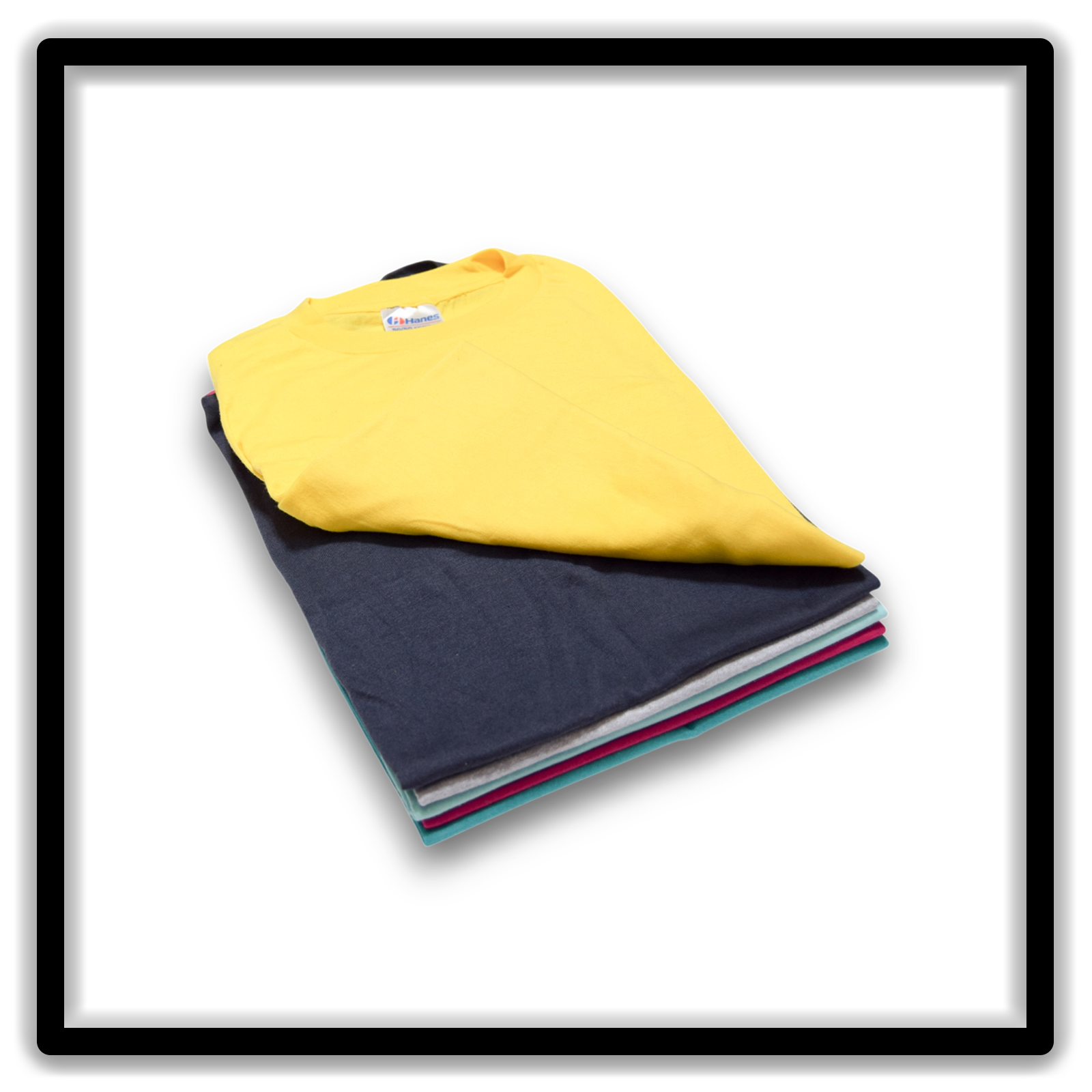 Mixed Half Dozen of 6 vintage single-stitch blank T-shirts, stack angle