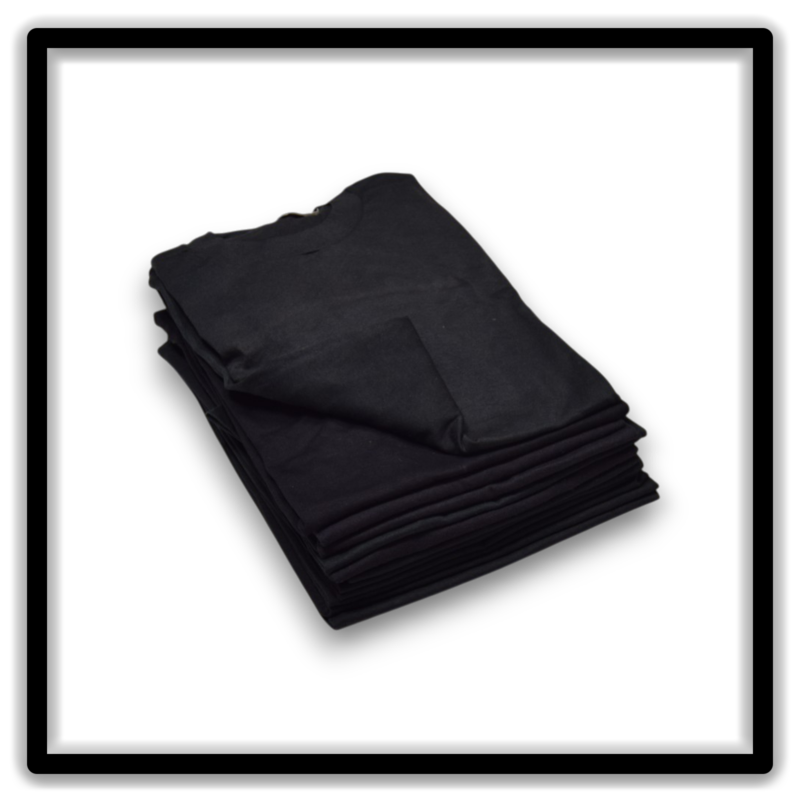 Printer's Dozen Black Large vintage single-stitch blank T-shirts, stack angle