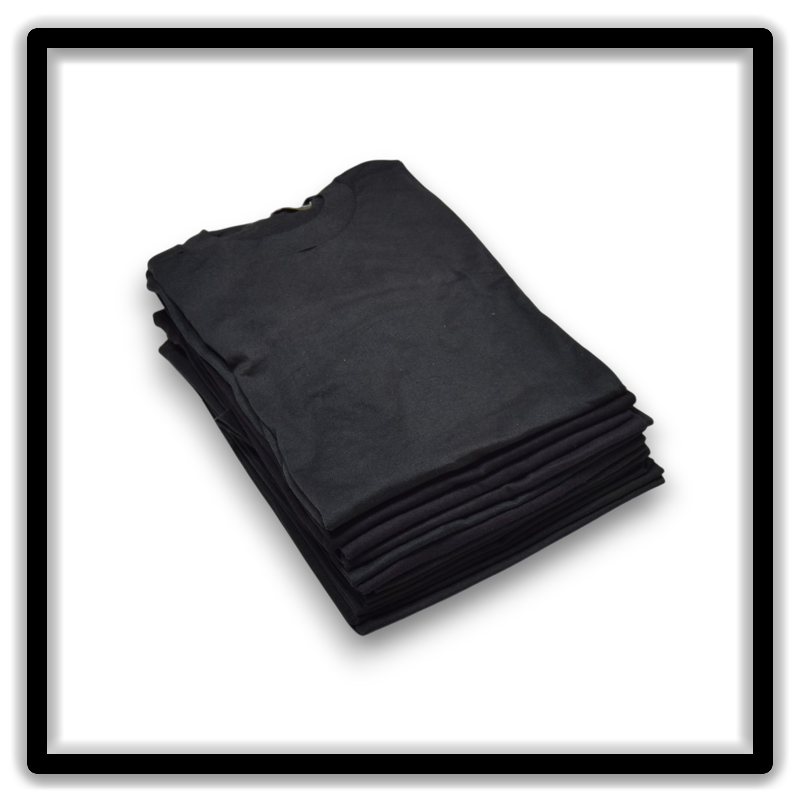 Printer's Dozen Black Large vintage single-stitch blank T-shirts, stack angle side