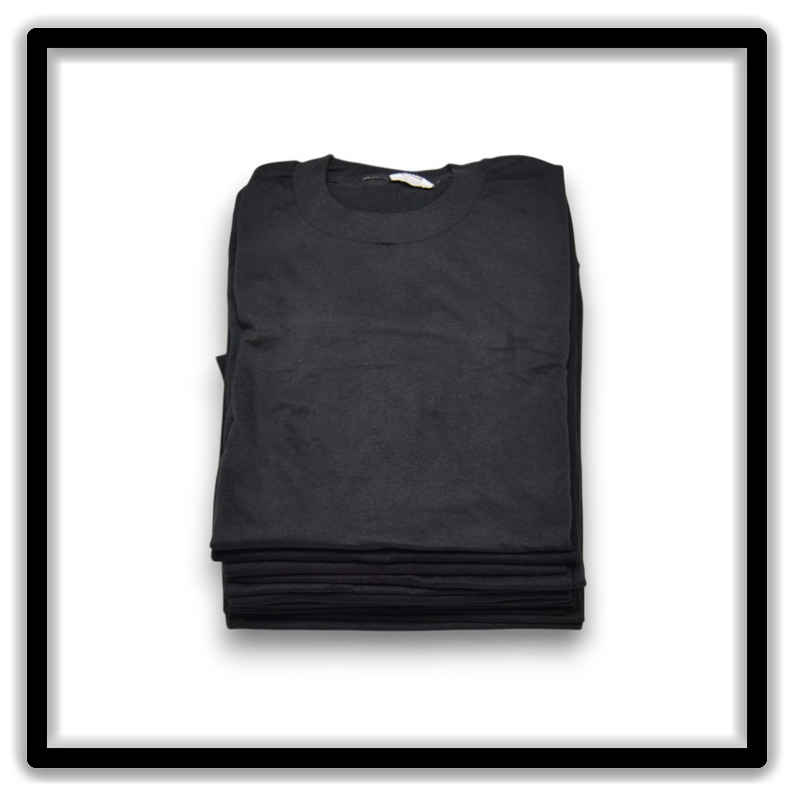 Printer's Dozen Black Large vintage single-stitch blank T-shirts, stack vertical