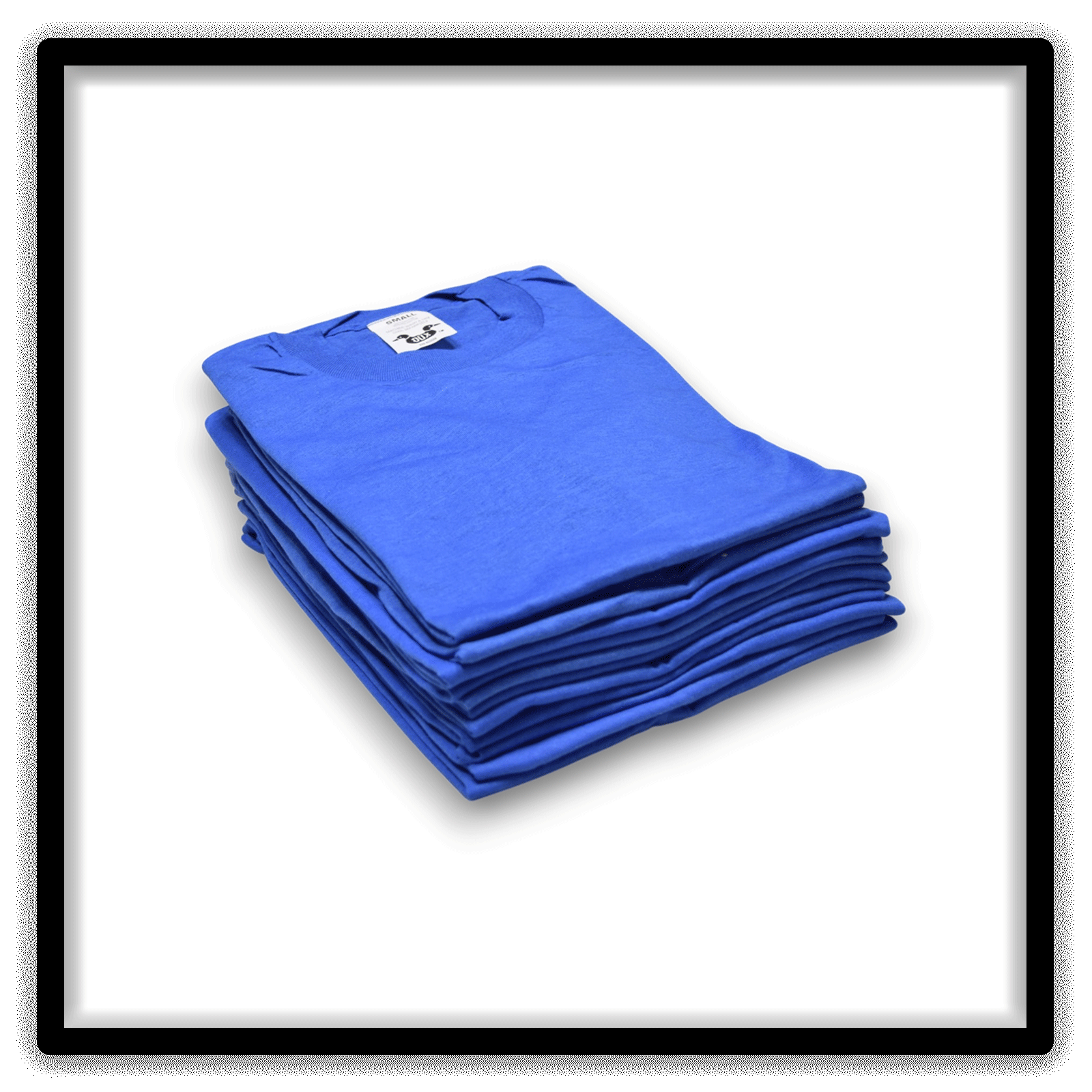 Printer's Dozen Blue Small vintage single-stitch blank T-shirts, stack angle alternate