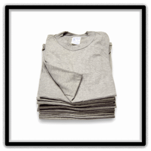 Printer's Dozen Heather Gray Small vintage single-stitch blank T-shirts, stack front