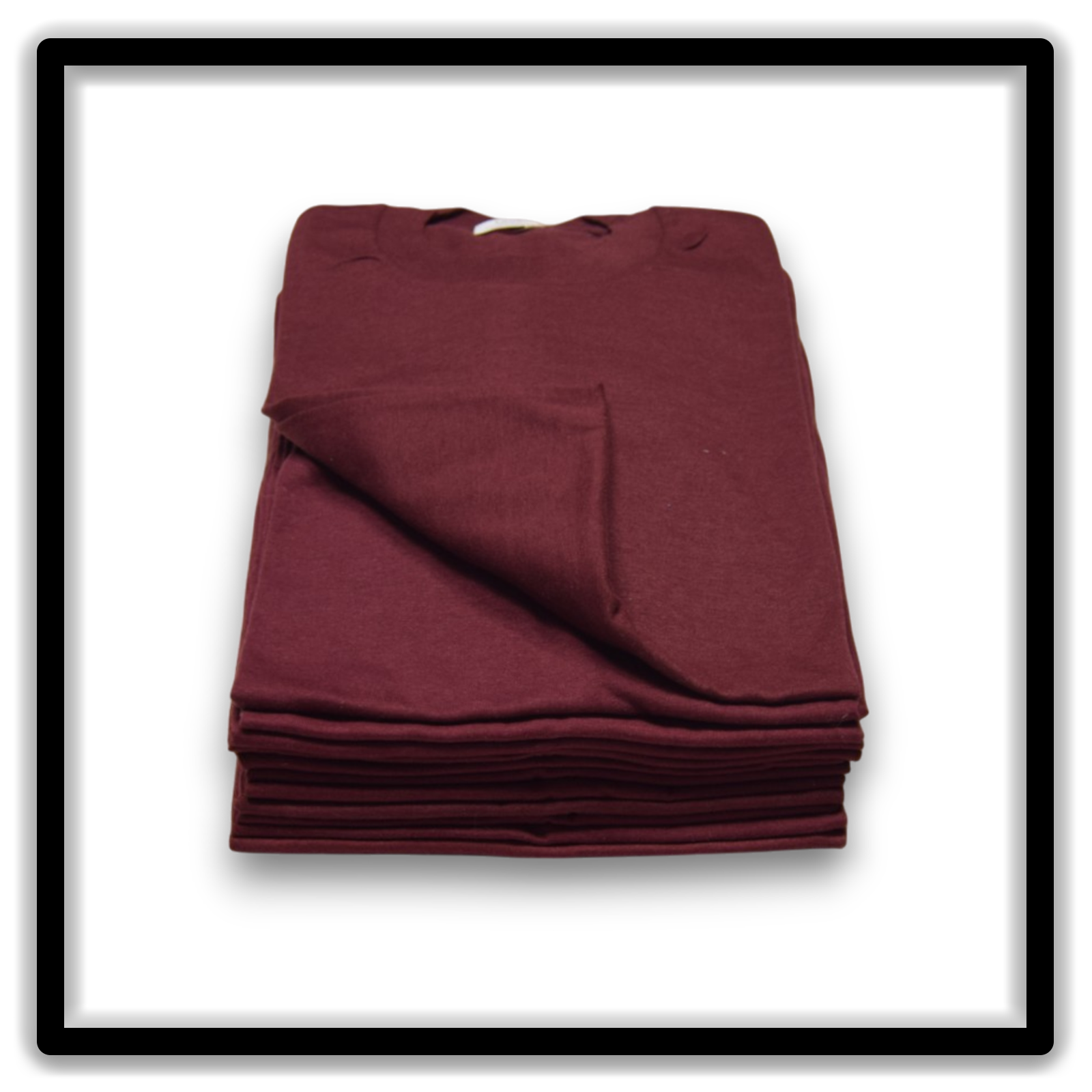 Printer's Dozen Maroon Large vintage single-stitch blank T-shirts, stack front alternate