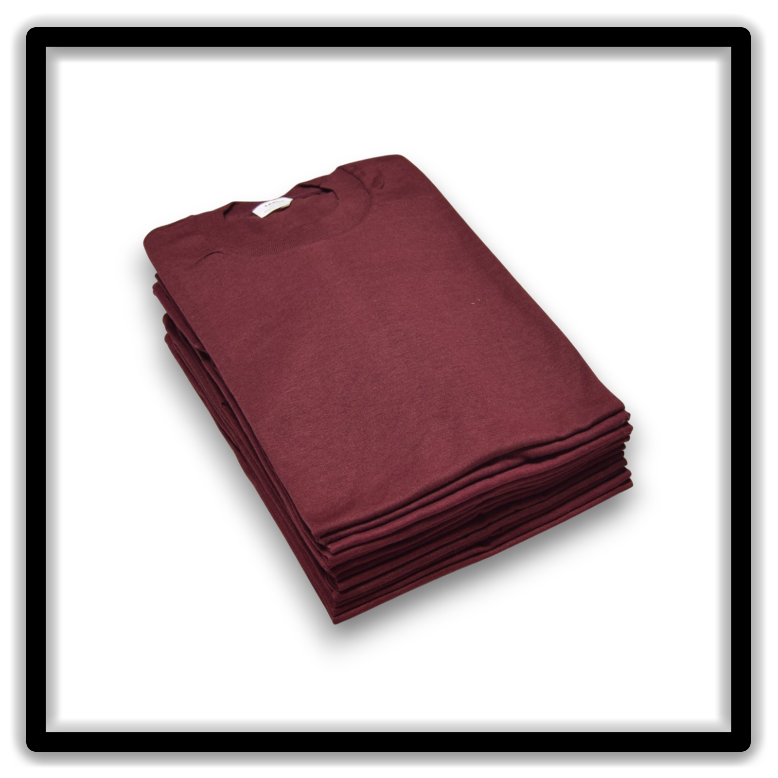 Printer's Dozen Maroon Large vintage single-stitch blank T-shirts, stack angle alternate