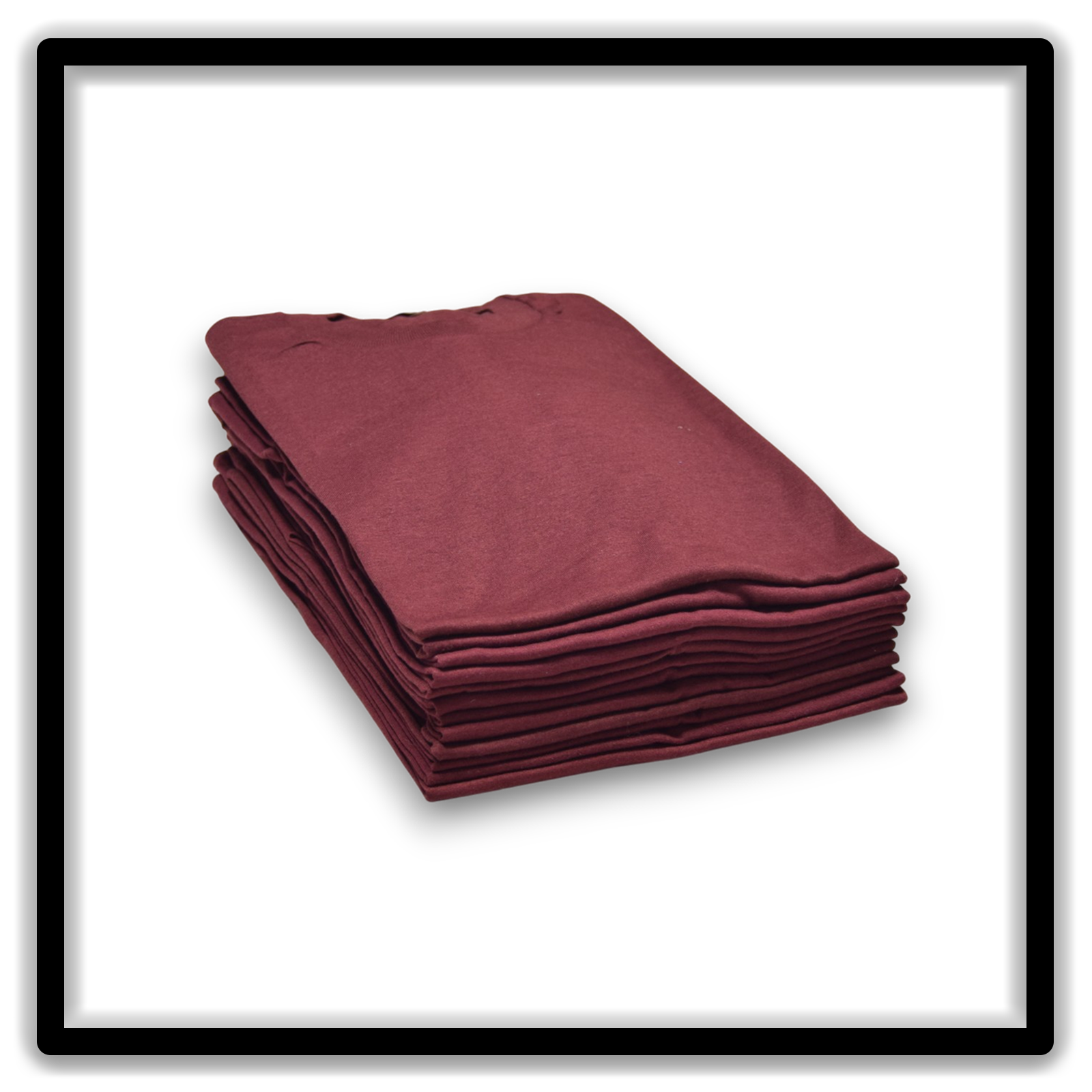 Printer's Dozen Maroon Large vintage single-stitch blank T-shirts, lifted top angle