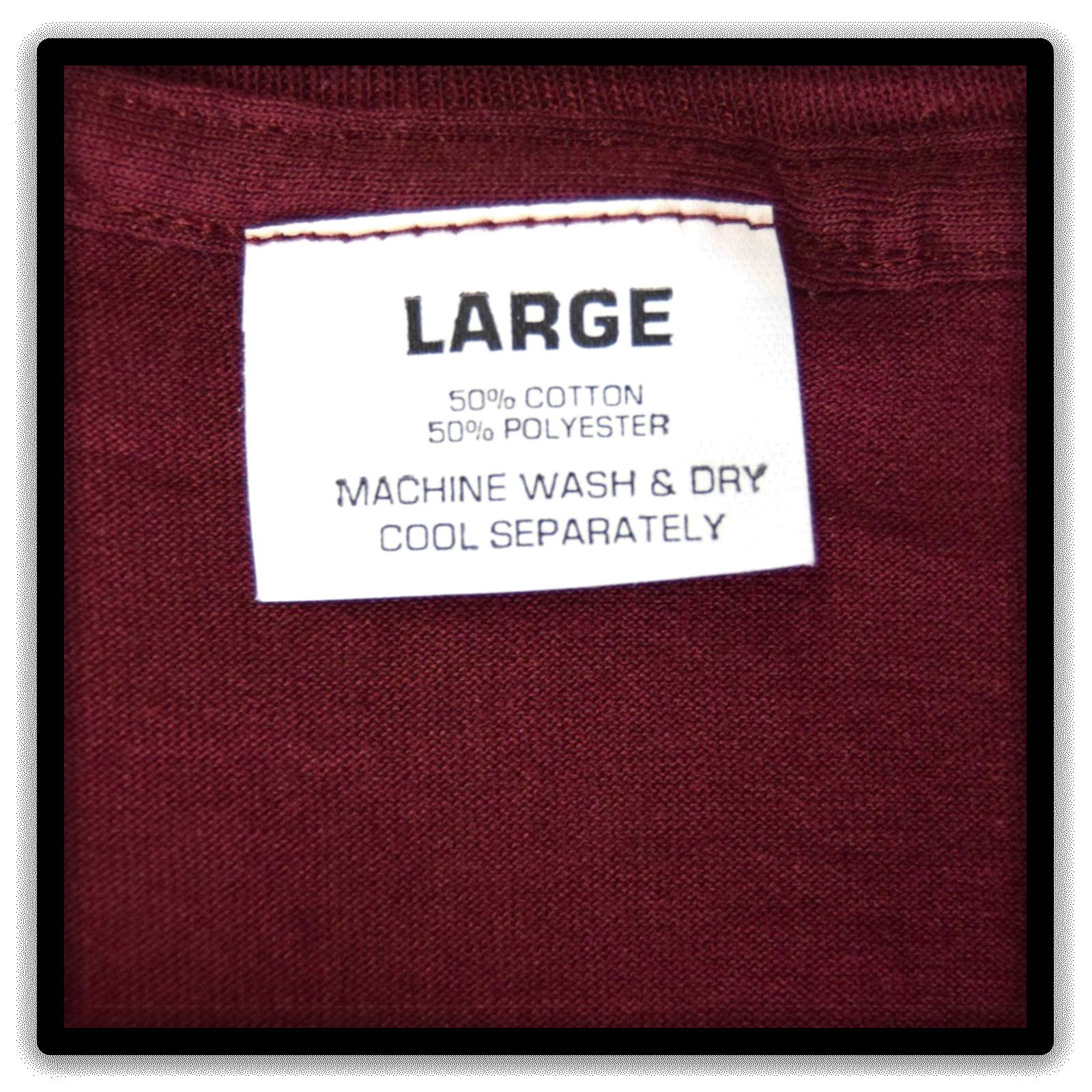 Printer's Dozen Maroon Large vintage single-stitch blank T-shirts, tag detail