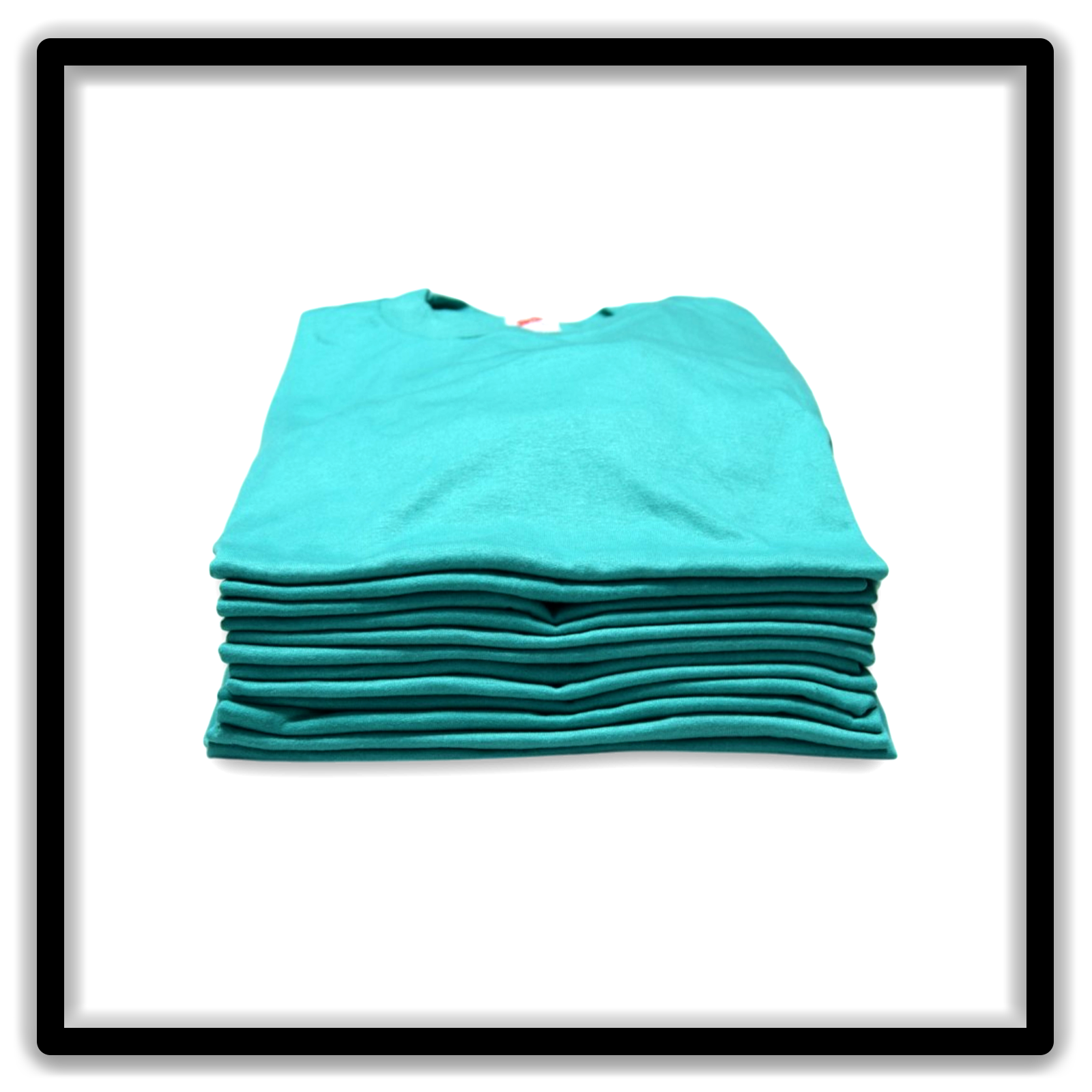 Printer's Dozen Teal Large vintage single-stitch blank T-shirts, stack front
