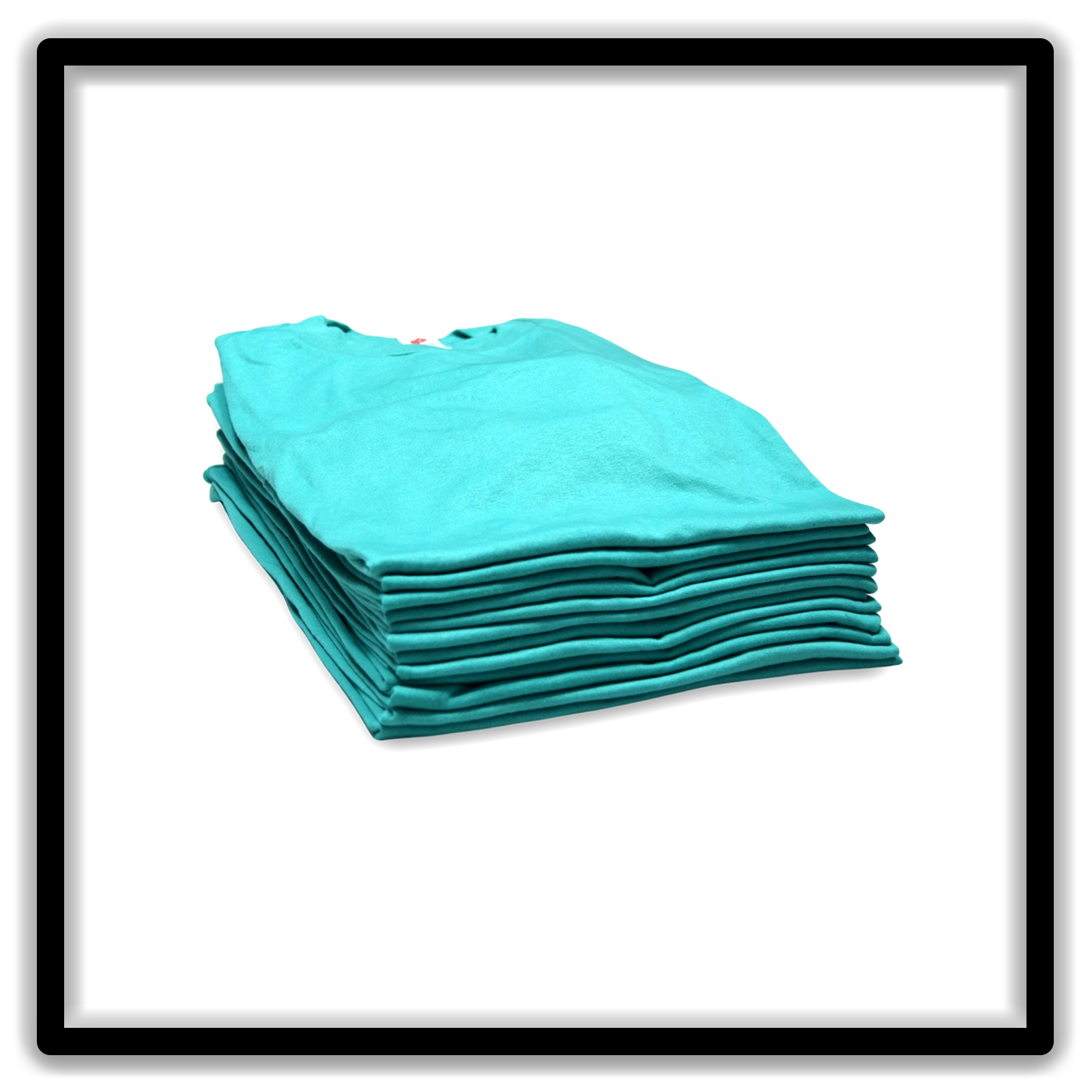 Printer's Dozen Teal Large vintage single-stitch blank T-shirts, stack angle
