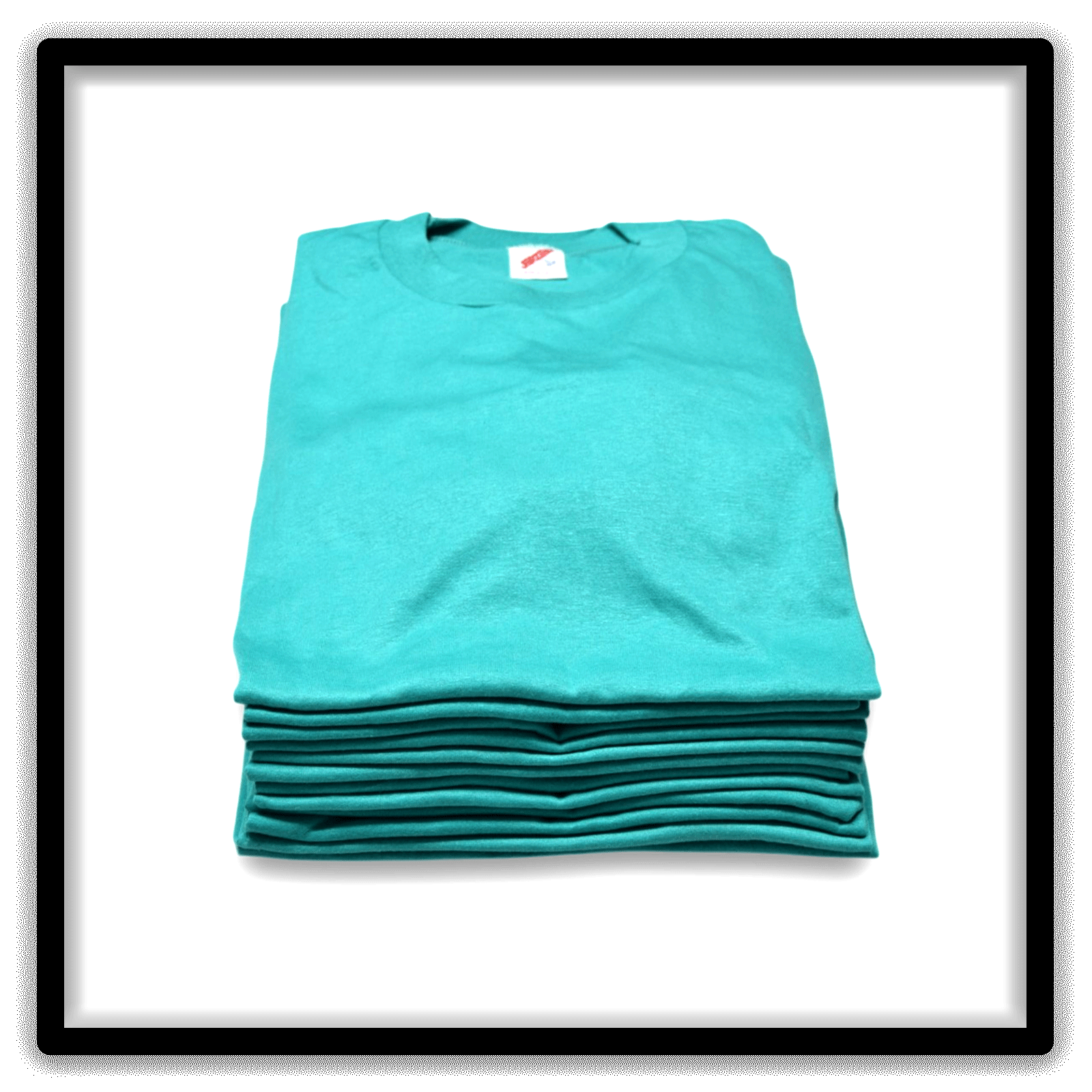Printer's Dozen Teal Large vintage single-stitch blank T-shirts, stack vertical